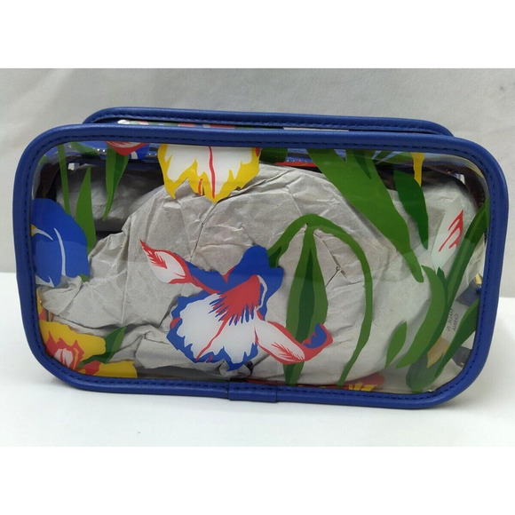 Tory Burch Clear Plastic Multicolor Flower Zipper Closure Cosmetic Pouch Wallet - Picture 9 of 13